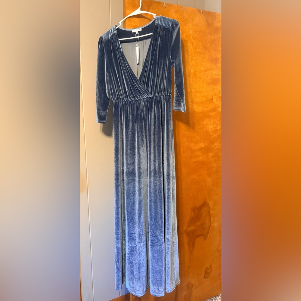Baltic Born Sophia Blue Velvet Long Sleeve Dress